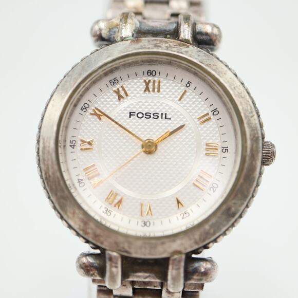 Vintage Fossil Womens Two Tone Watch 27mm Round Dial Steel Bracelet ES3589 Works - Picture 6 of 14